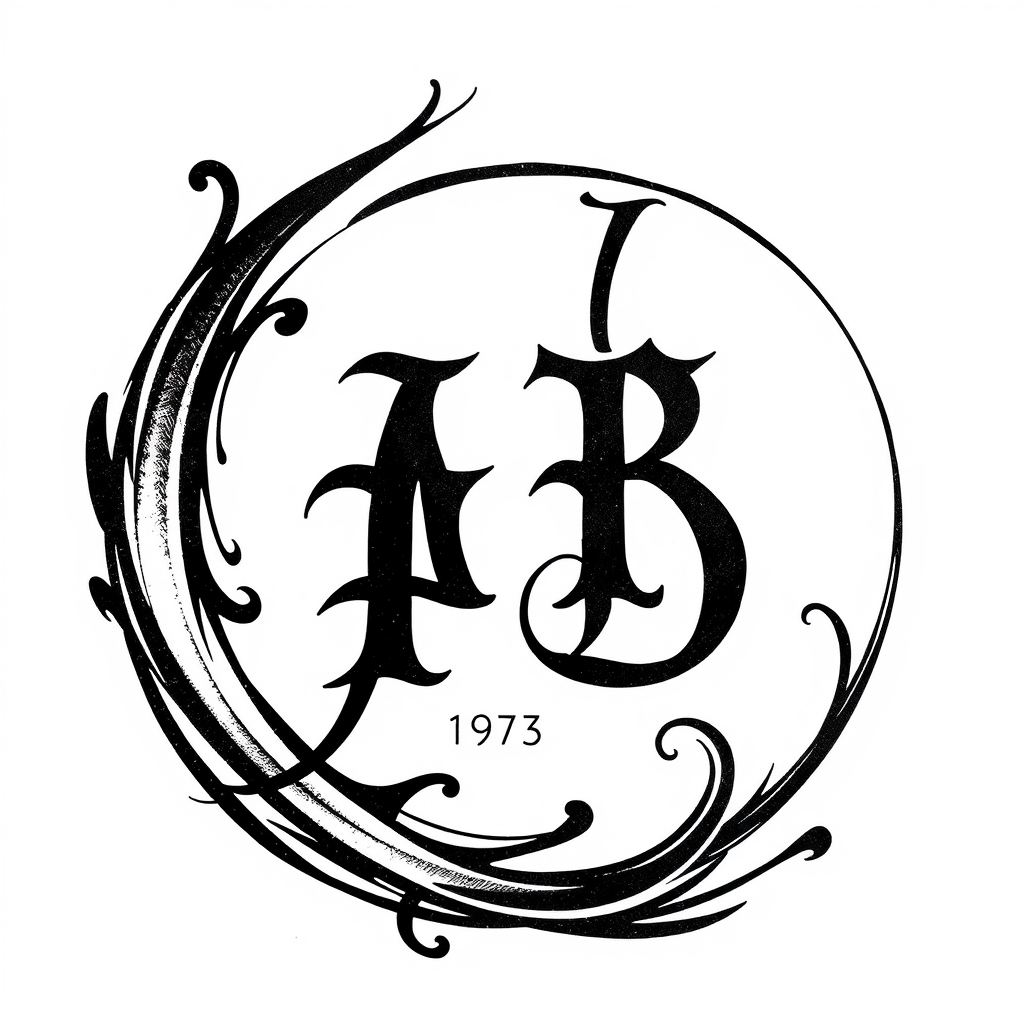 A tattoo design of Initials AB, year 1974,  in the style of abstract. - initials tattoo design generated by AI tattoo generator