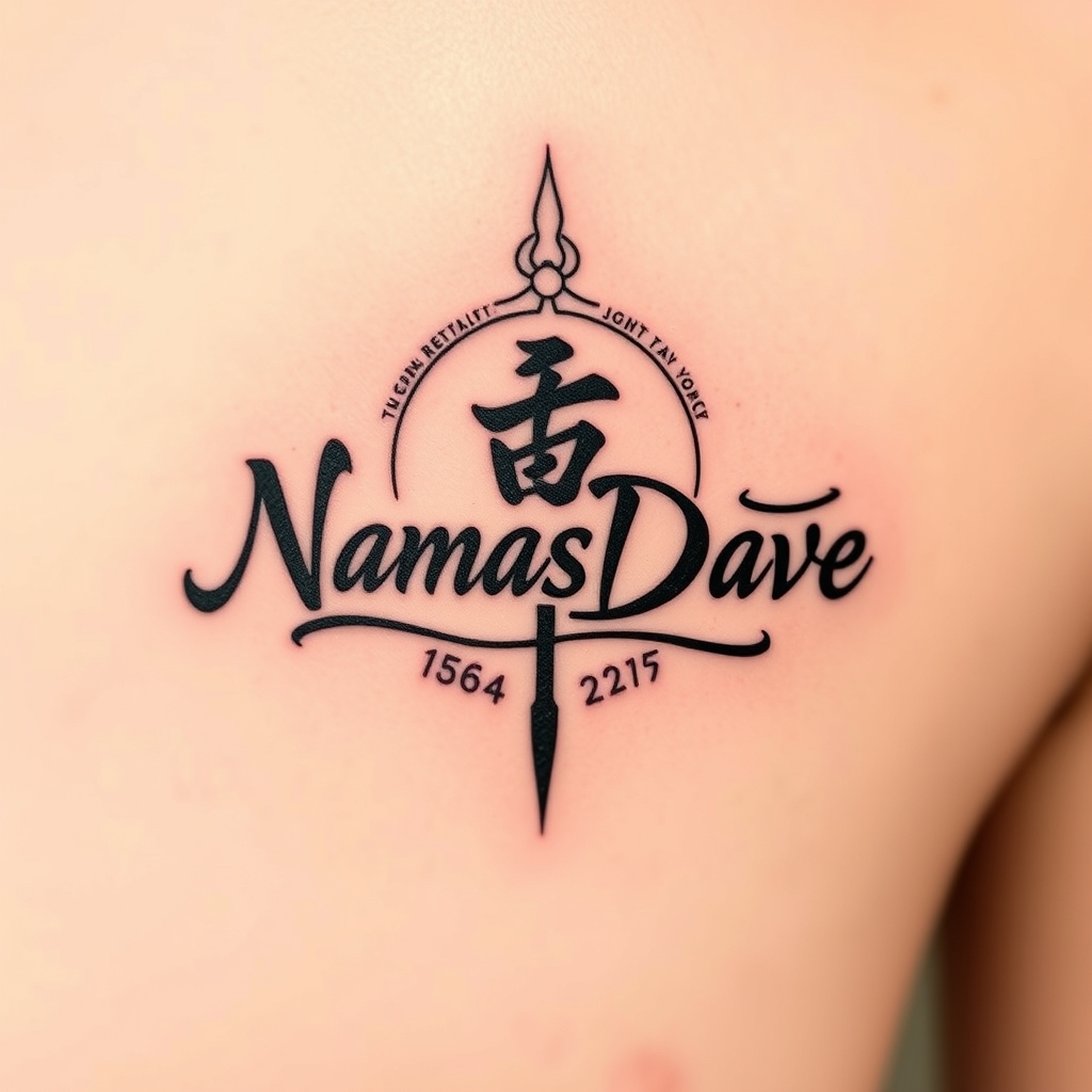 A tattoo design of "NamasDave" in a script for Yoga Teacher in the style of japanese. - yoga tattoo design generated by AI tattoo generator