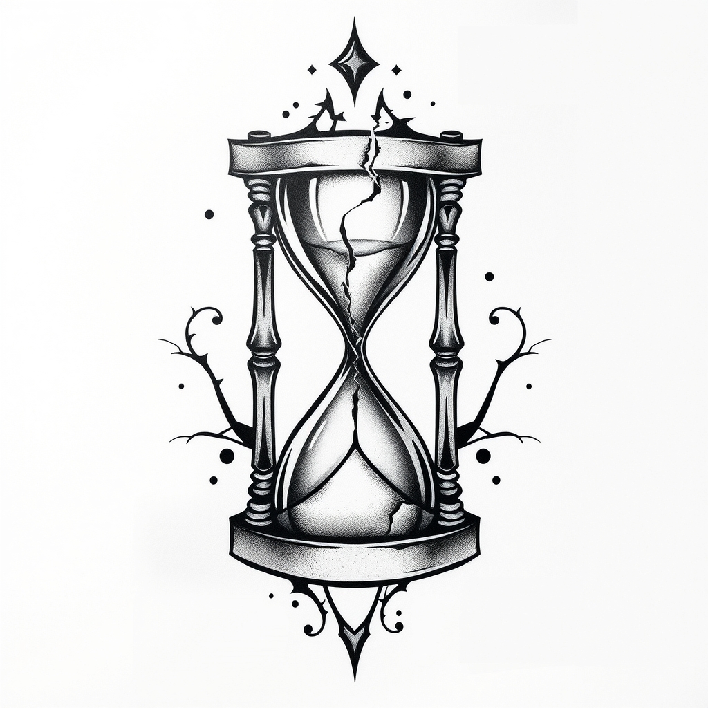 A tattoo design of broken hourglass  in the style of abstract. - time symbol tattoo design generated by AI tattoo generator