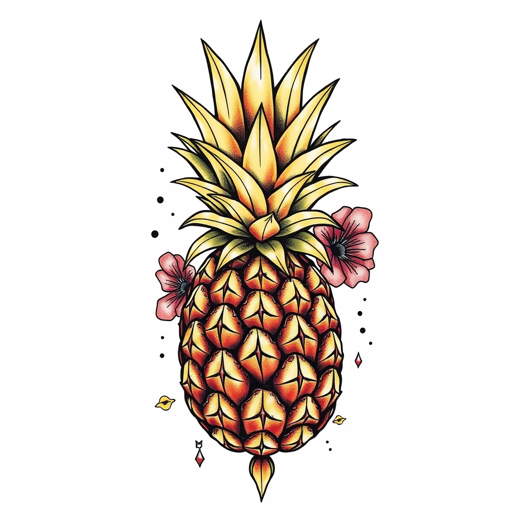 A tattoo design of pineapple only full color in the style of japanese. - fruit tattoo design generated by AI tattoo generator