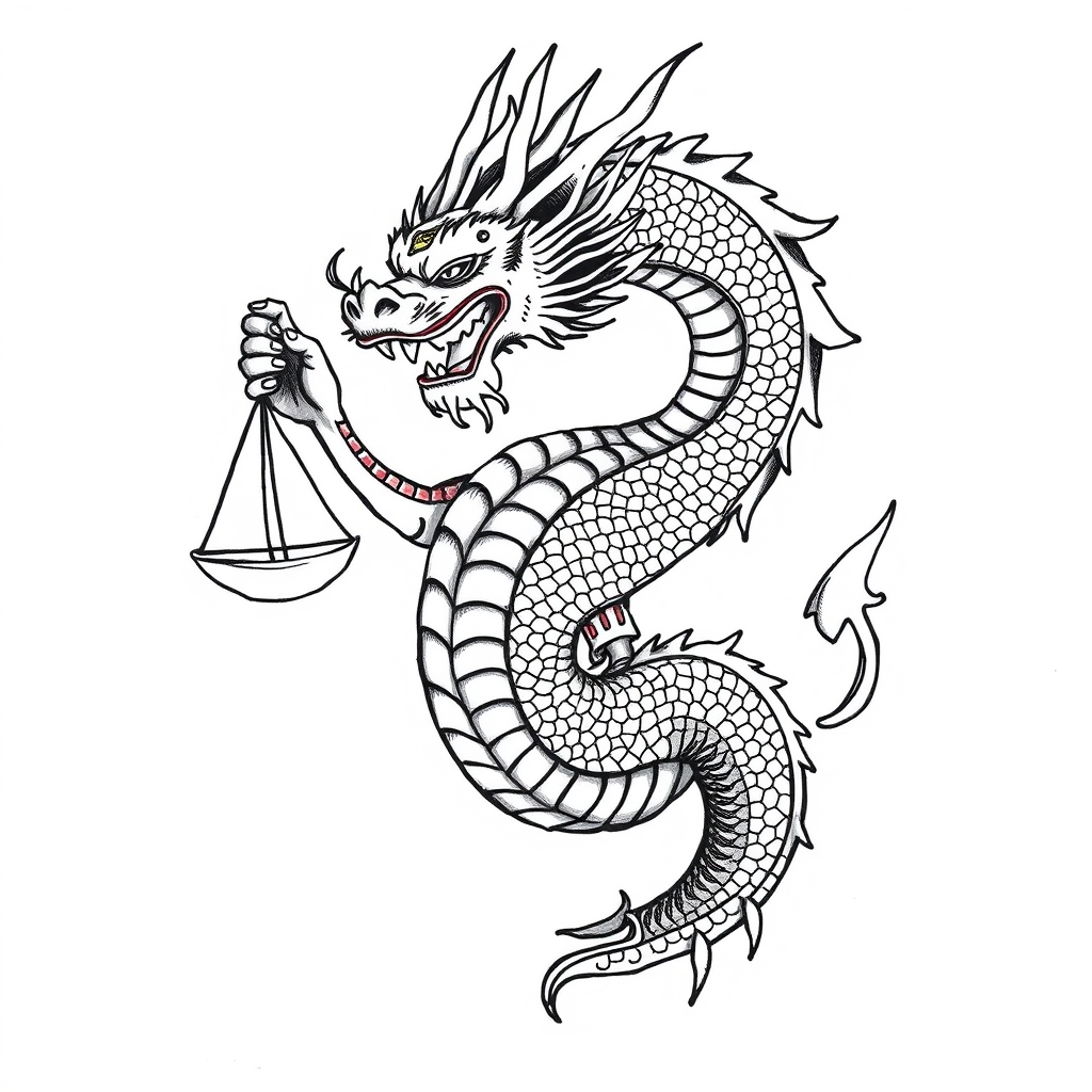 A tattoo design of Libra goddness, dragon in the style of japanese. - astrology mythology tattoo design generated by AI tattoo generator