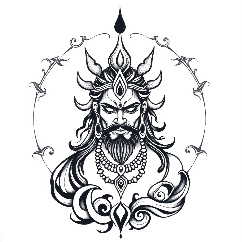 A tattoo design of Mhadev in the style of abstract. - hindu god tattoo design generated by AI tattoo generator