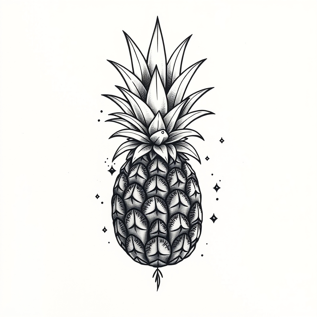 A tattoo design of pineapple in the style of japanese. - i'm ready when you are. what's the tattoo description? tattoo design generated by AI tattoo generator