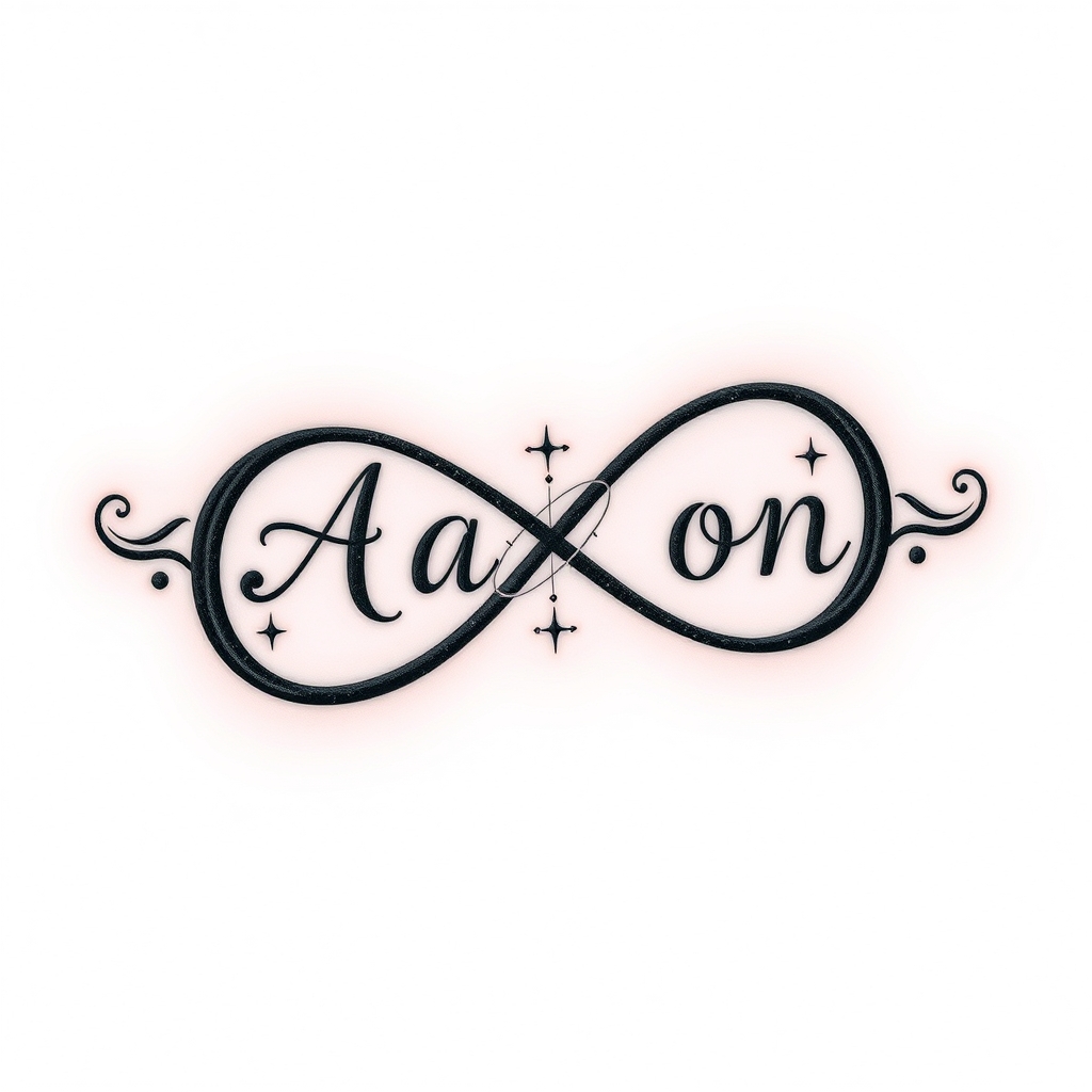 A tattoo design of Infinity symbol with the name Aaron in the style of blackwork. - infinity symbol tattoo design generated by AI tattoo generator