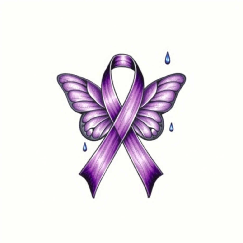 A tattoo design of  crying with the domestic awareness ribbon with a purple butterfly entwined together in the style of abstract. - awareness ribbon tattoo design generated by AI tattoo generator