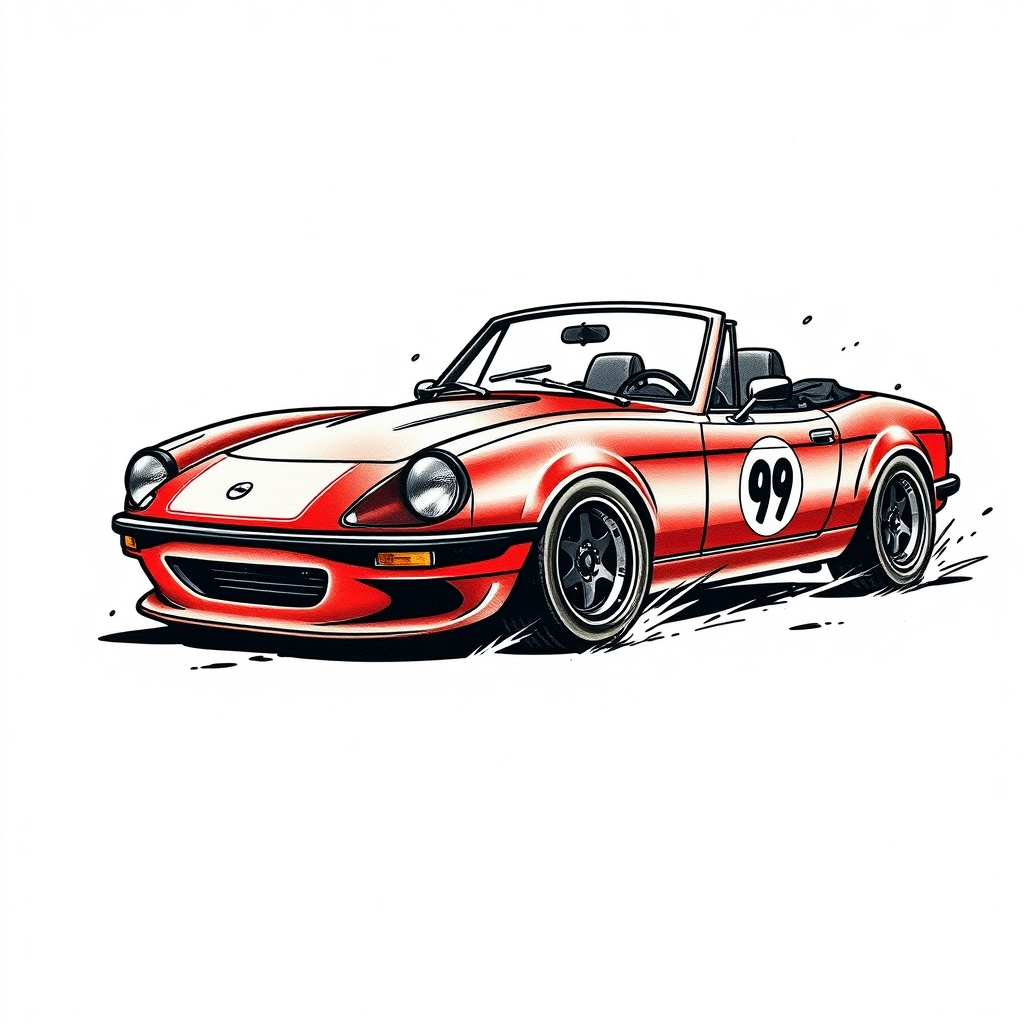 A tattoo design of racing Miata in the style of realistic. - sports car tattoo design generated by AI tattoo generator