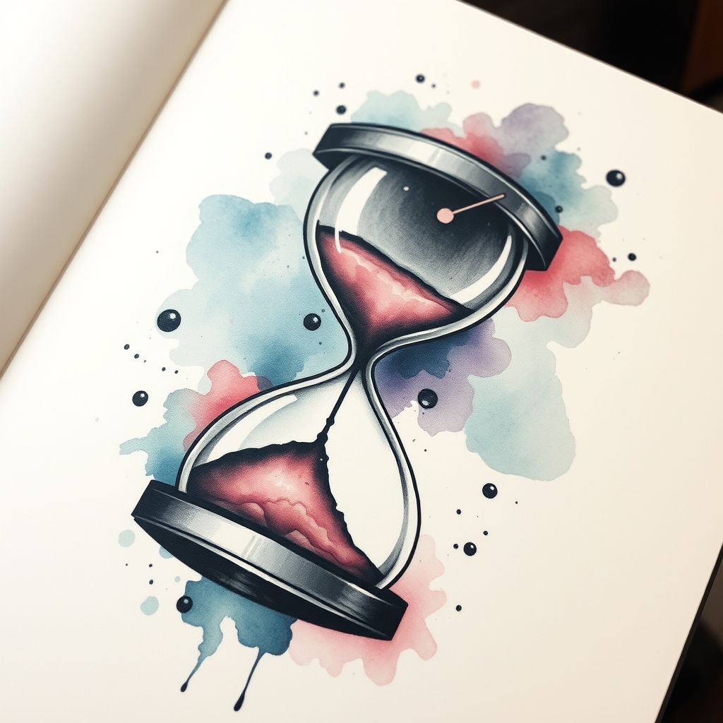 A tattoo design of broken hourglass in the style of watercolor. - time symbol tattoo design generated by AI tattoo generator