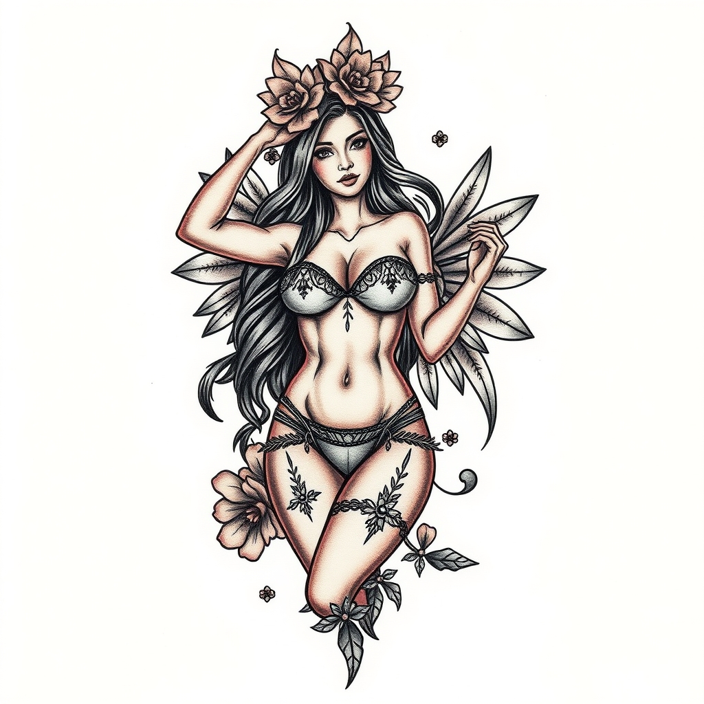 A tattoo design of Colombian stripper in the style of traditional. - occupation tattoo design generated by AI tattoo generator