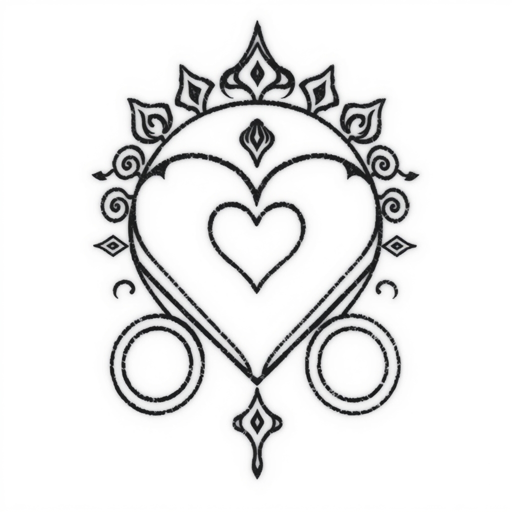 A tattoo design of Vertical line, small symbols: heart, shell, 19, ring, 24 in the style of traditional. - symbol collection tattoo design generated by AI tattoo generator
