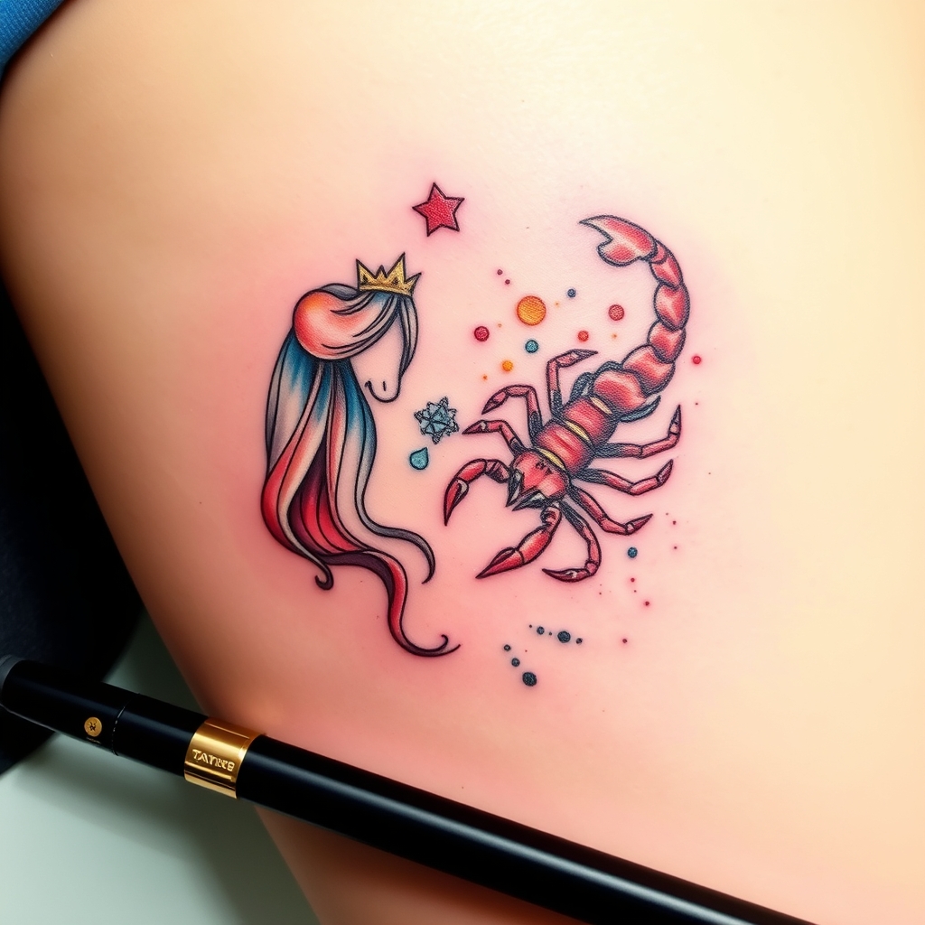A tattoo design of Combine zodiac signs Aquarius and Scorpio in the style of watercolor. - zodiac signs tattoo design generated by AI tattoo generator