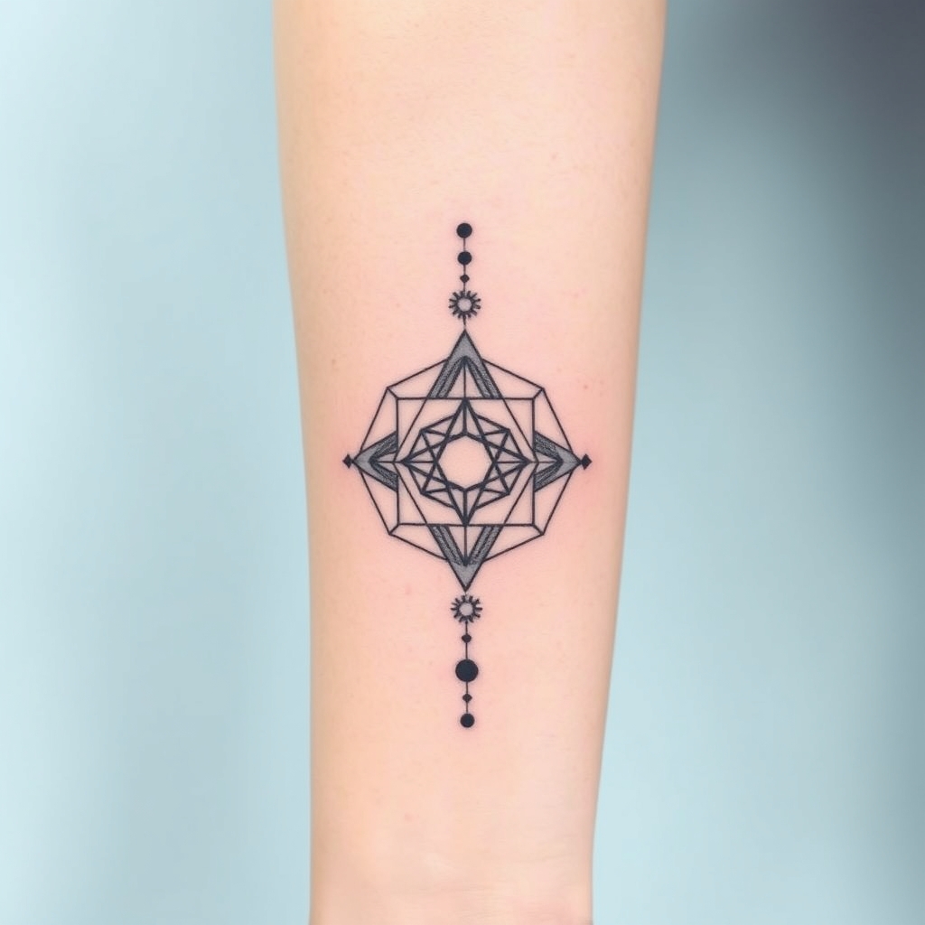 A tattoo design of Small dainty Feminine peruvian sacred geometry for forearm in the style of geometric. - sacred geometry tattoo design generated by AI tattoo generator