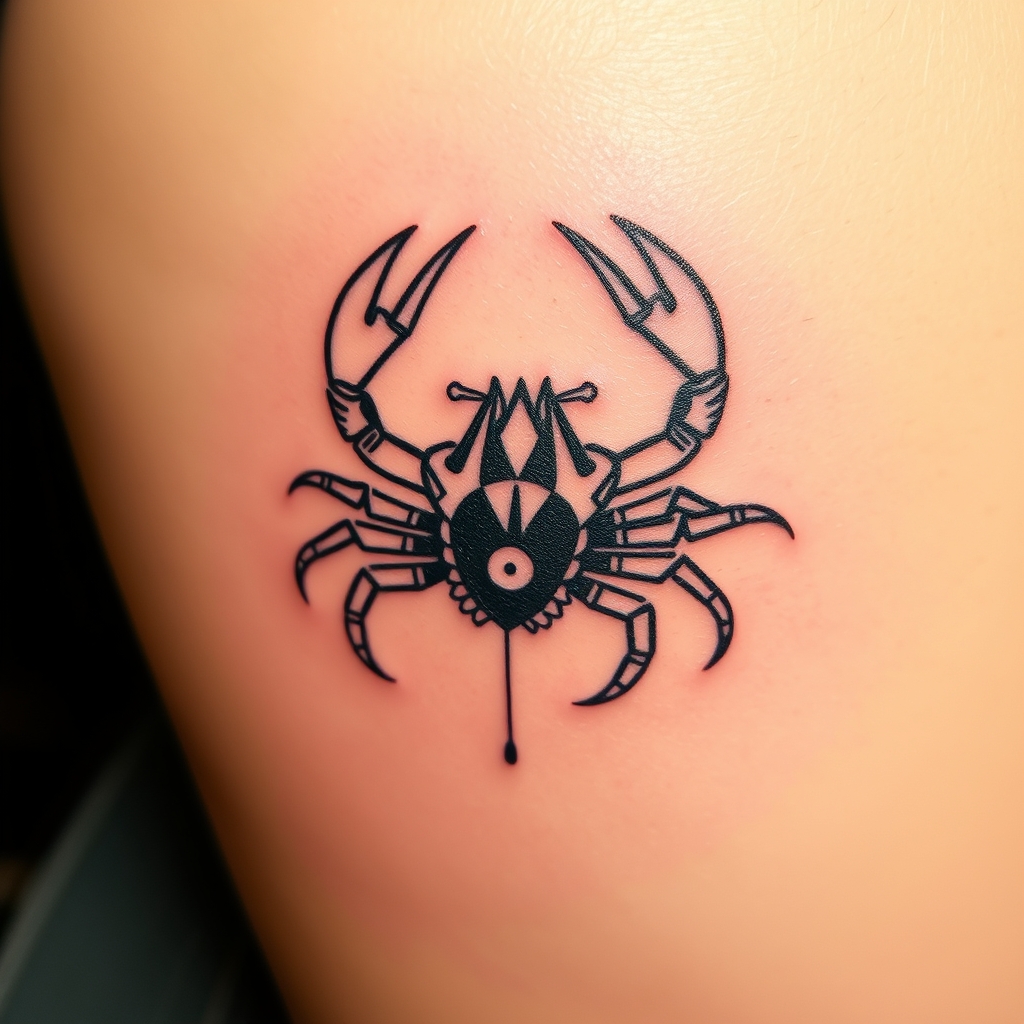 A tattoo design of A Scorpio half realistic and half made of printed circuit in the style of realistic. - zodiac sign electronics tattoo design generated by AI tattoo generator