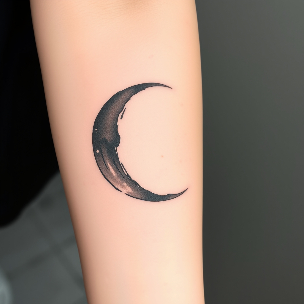 A tattoo design of crescent moon brushwork style similar to kangi two strokes with negative space between  in the style of watercolor. - crescent moon tattoo design generated by AI tattoo generator