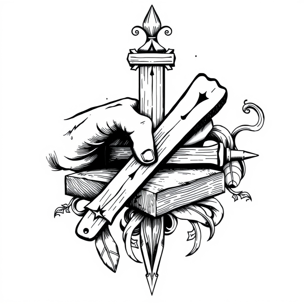 A tattoo design of Carpentry in the style of blackwork. - i'm ready when you are. what's the tattoo description? tattoo design generated by AI tattoo generator