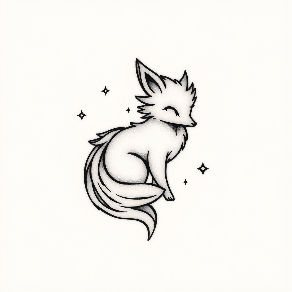 A tattoo design of soft vulpix in the style of minimalist. - pokemon tattoo design generated by AI tattoo generator