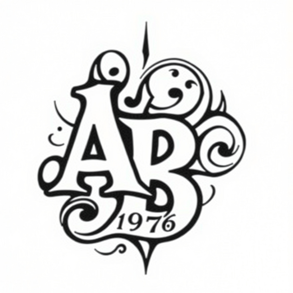 A tattoo design of Initials AB, year 1974,  in the style of abstract. - dates and initials tattoo design generated by AI tattoo generator