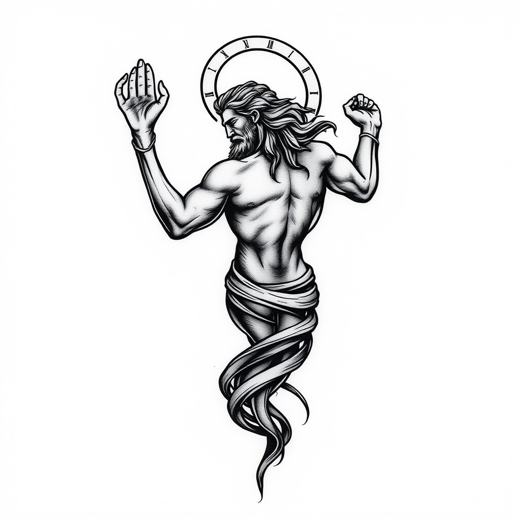 A tattoo design of Atlas holding the world, twisted, down spine in the style of abstract. - mythology tattoo design generated by AI tattoo generator