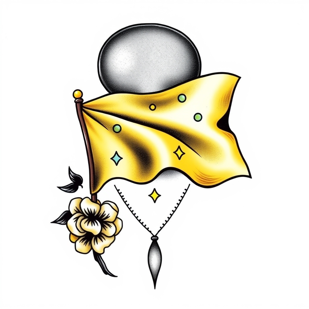 A tattoo design of Yellow bandana flag tattoo in the style of traditional. - pirate symbol tattoo design generated by AI tattoo generator