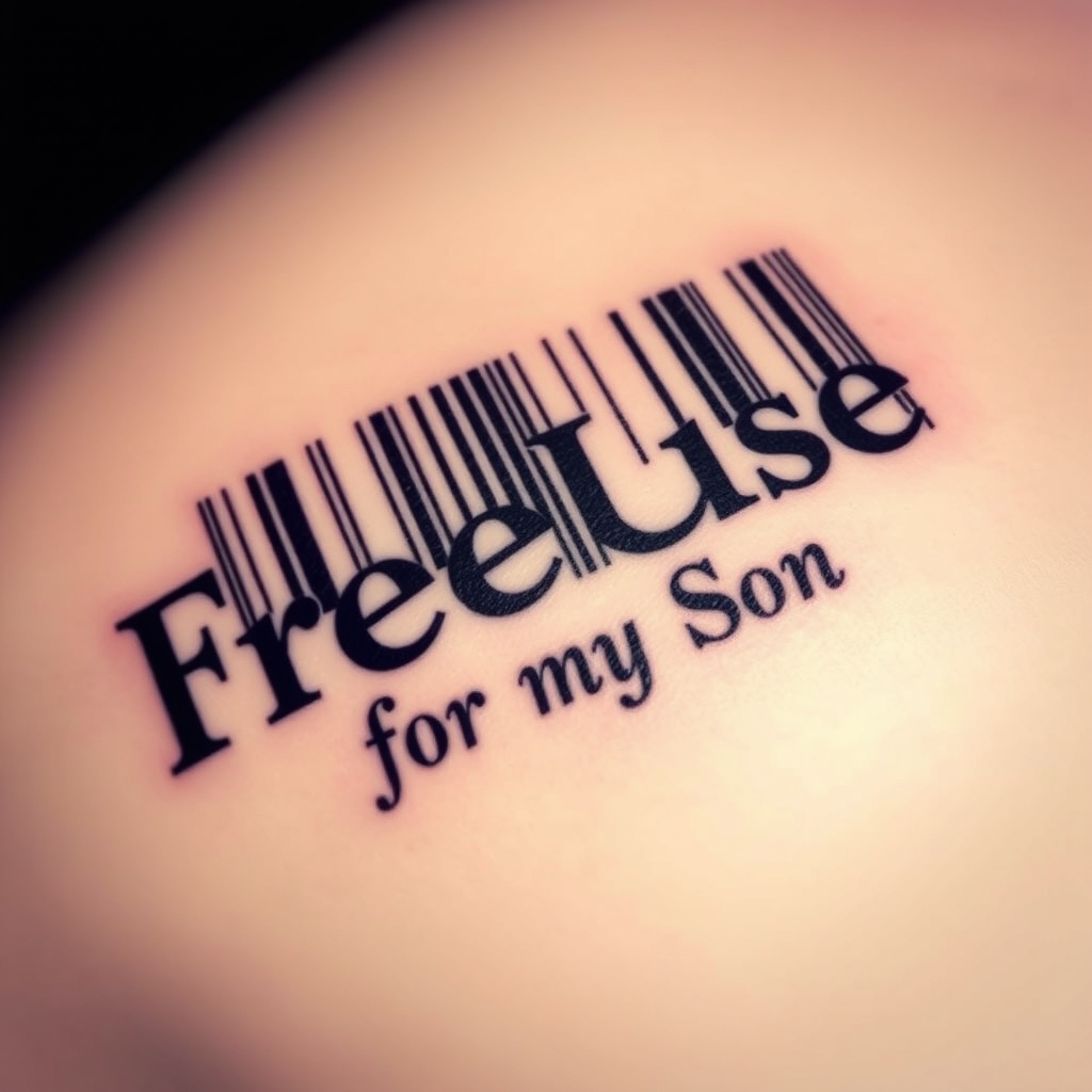A tattoo design of a barcode with the wording "FreeUse for my Son" in the style of realistic. - symbolic tattoo tattoo design generated by AI tattoo generator