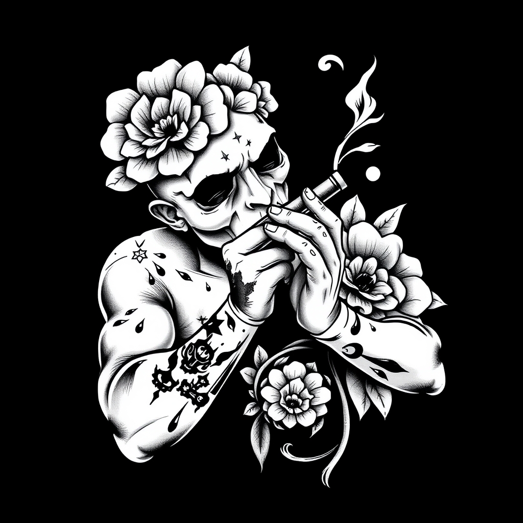 A tattoo design of Blowjob in the style of blackwork. - adult content tattoo design generated by AI tattoo generator
