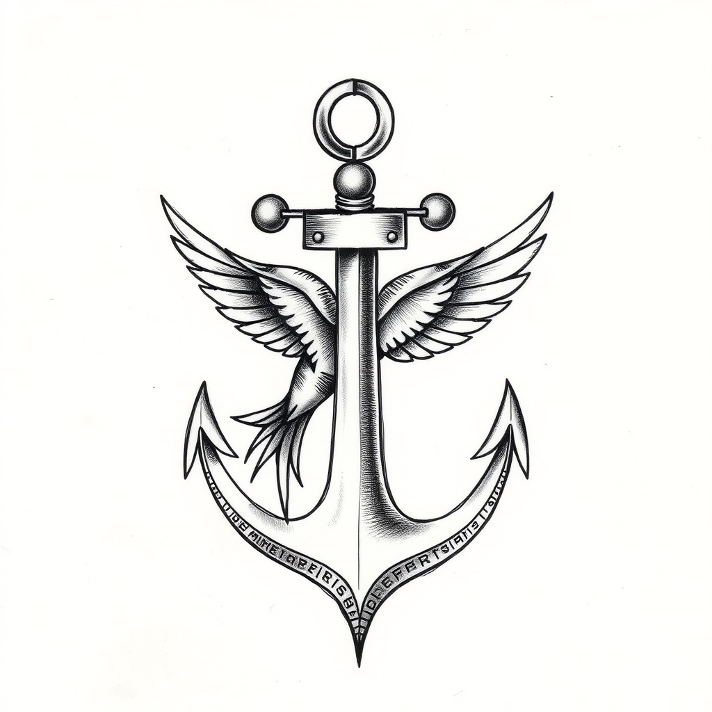 A tattoo design of Swallow and Anchor in the style of realistic. - nautical symbols tattoo design generated by AI tattoo generator