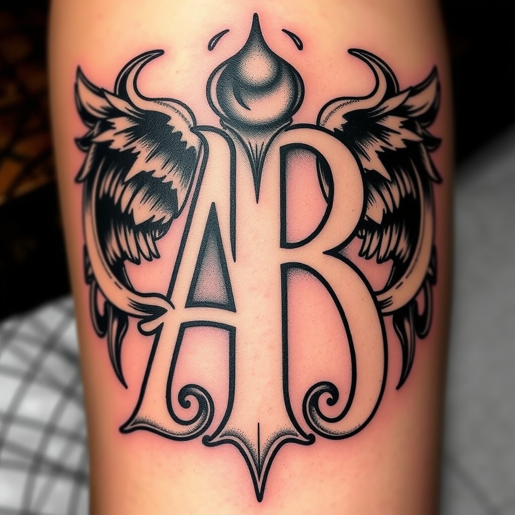 A tattoo design of Initials AB, year 1974,  in the style of surrealistic. - initials tattoo design generated by AI tattoo generator