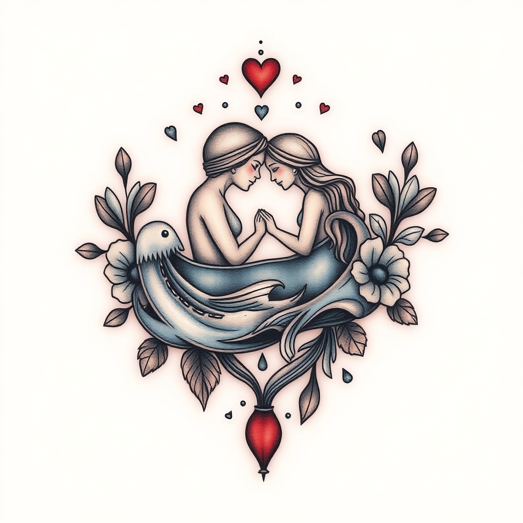 A tattoo design of Water love family and connection.  in the style of surrealistic. - water symbols tattoo design generated by AI tattoo generator