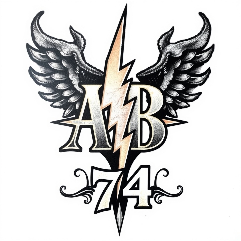 A tattoo design of Initials AB with lighting bolt crossbars 74 in the style of realistic. - initials tattoo design generated by AI tattoo generator