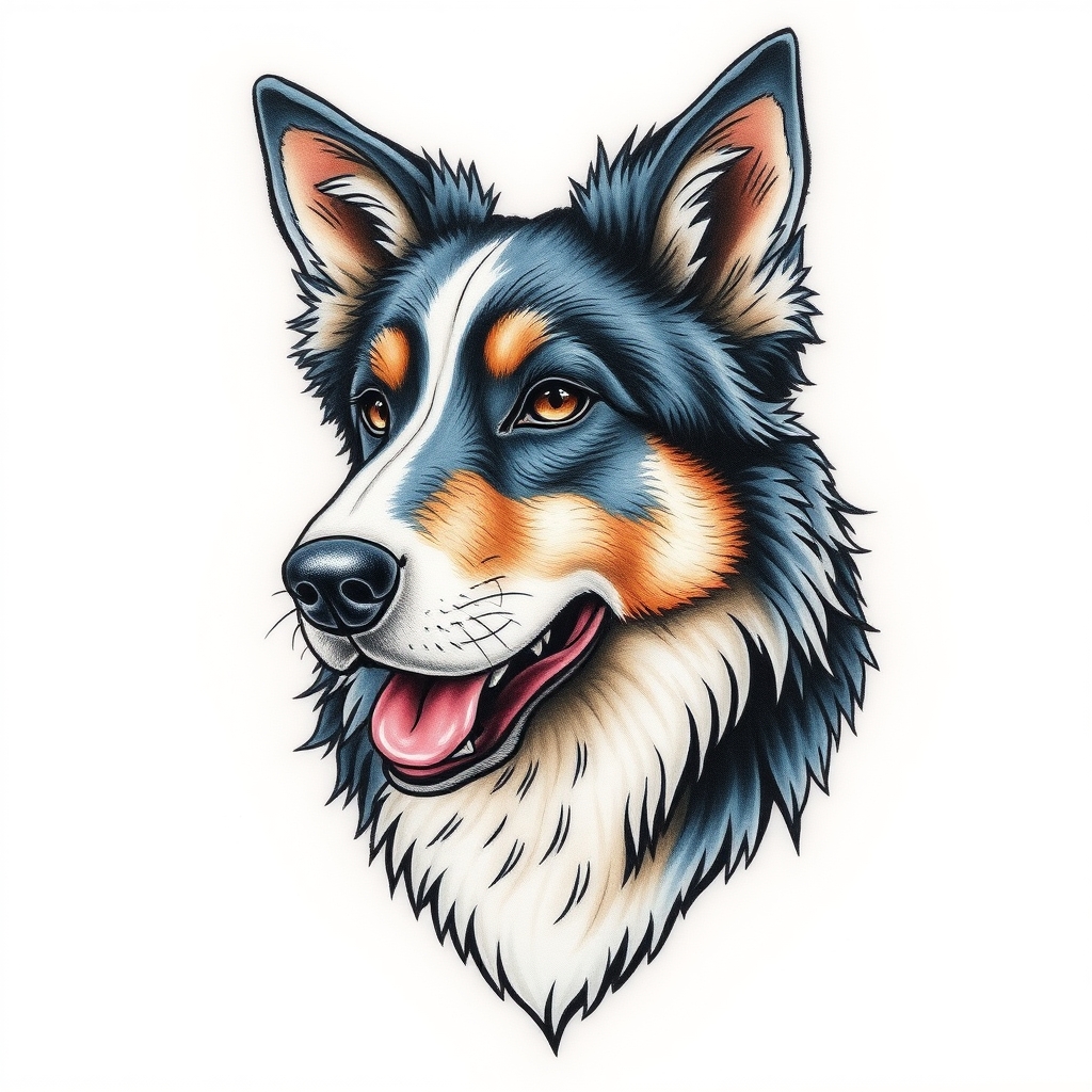 A tattoo design of blue merle border collie in the style of realistic. - animal tattoo design generated by AI tattoo generator