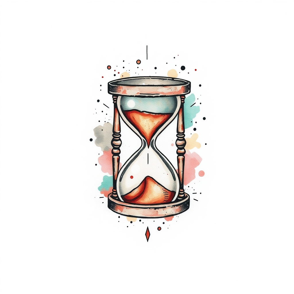 A tattoo design of broken hourglass in the style of watercolor. - timepiece tattoo design generated by AI tattoo generator