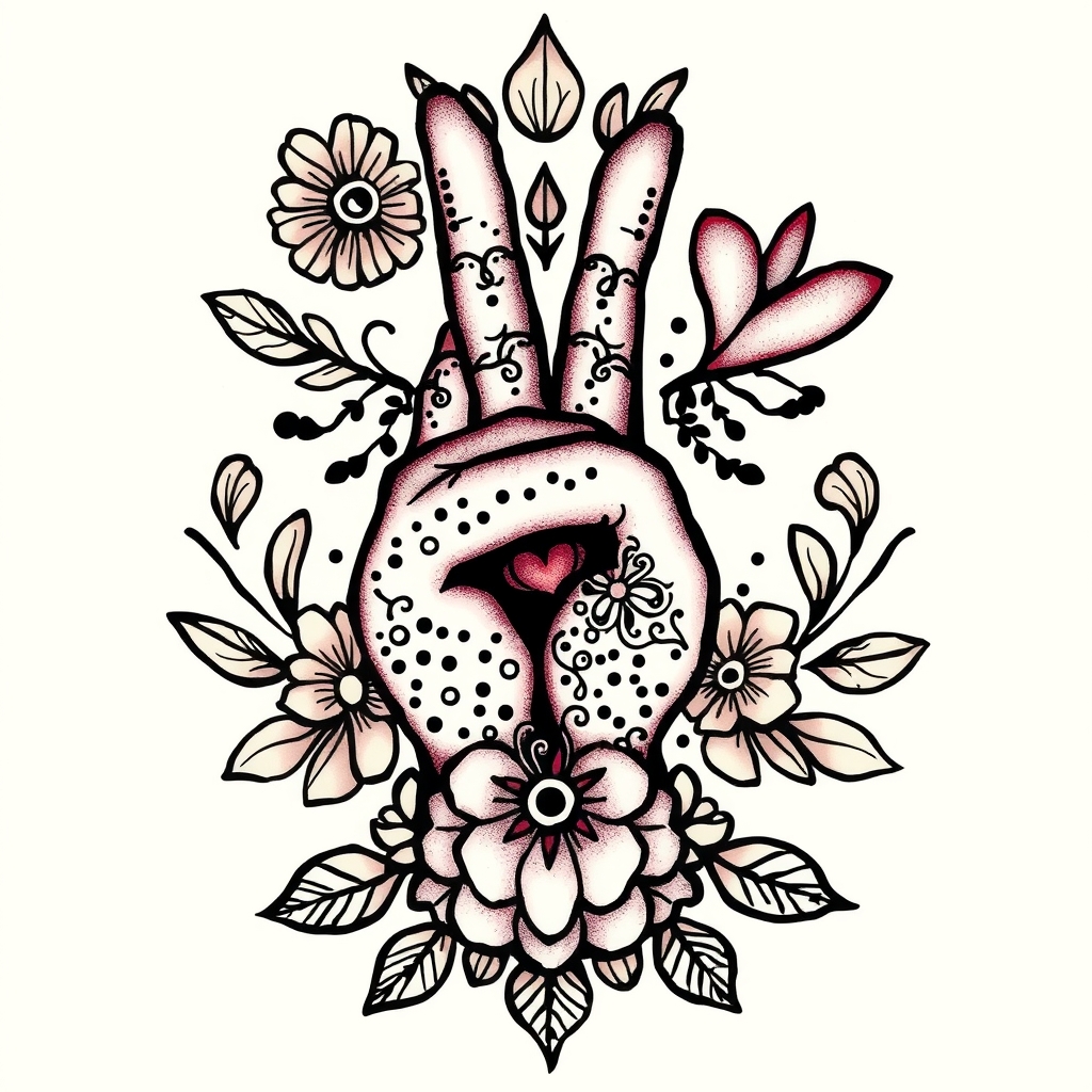 A tattoo design of Fun, creative, henna style, peace, love, selfless, joy in the style of surrealistic. - spiritual symbol tattoo design generated by AI tattoo generator