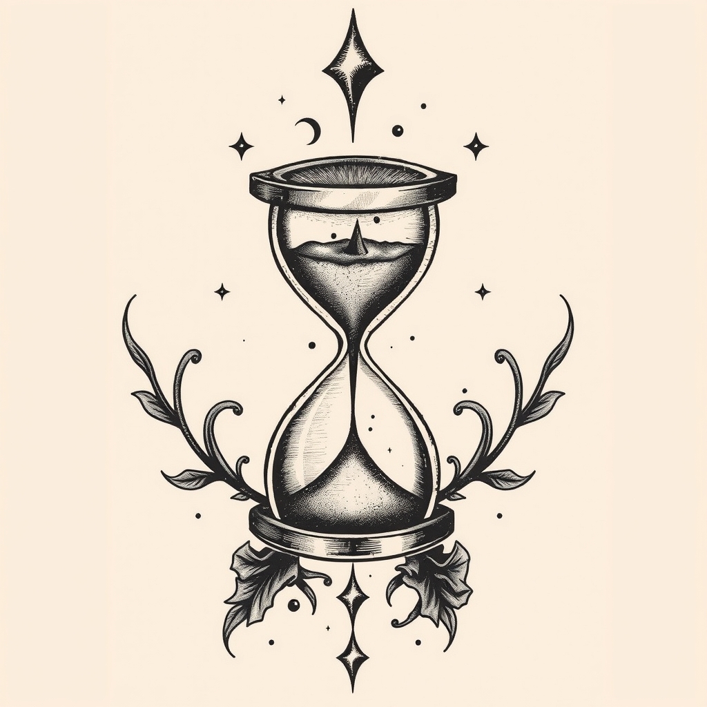 A tattoo design of broken hourglass in the style of surrealistic. - time symbol tattoo design generated by AI tattoo generator