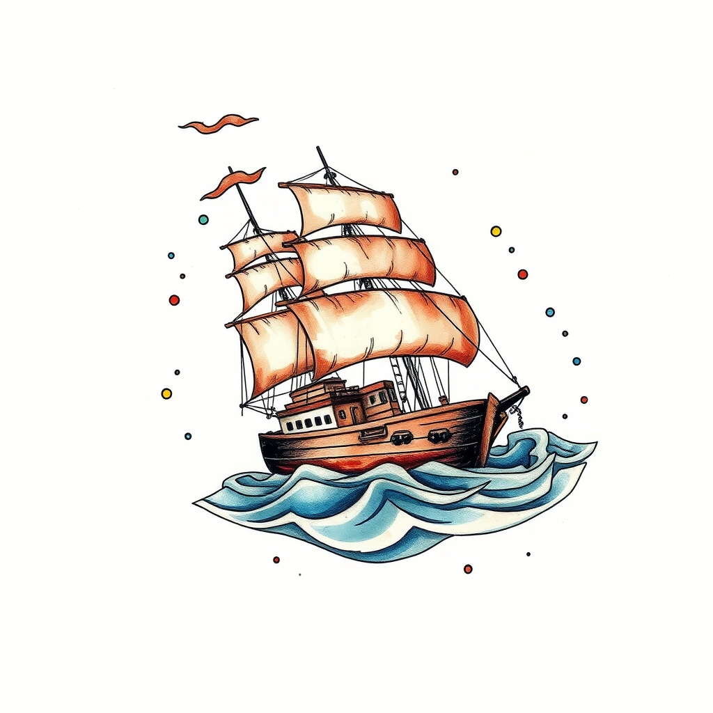 A tattoo design of A sinking ship in the style of watercolor. - ship wreck tattoo design generated by AI tattoo generator