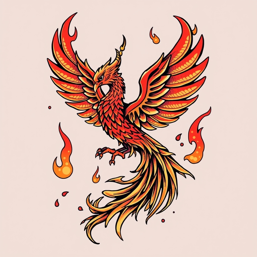 A tattoo design of pheonix, flames, whimsical in the style of japanese. - mythical creature tattoo design generated by AI tattoo generator