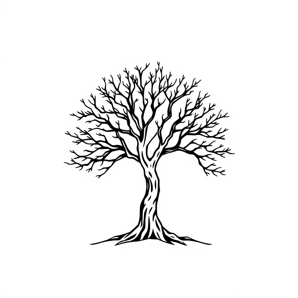 A tattoo design of one black line drawing of a tree, in the style of simplified and stylized illustrations, simple line drawing, high resolution vector in the style of geometric. - plant life tattoo design generated by AI tattoo generator