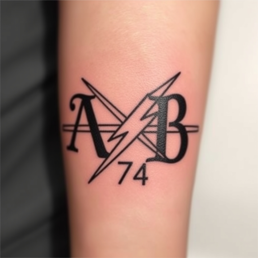 A tattoo design of Initials AB with lighting bolt crossbars 74 in the style of realistic. - monogram symbol tattoo design generated by AI tattoo generator