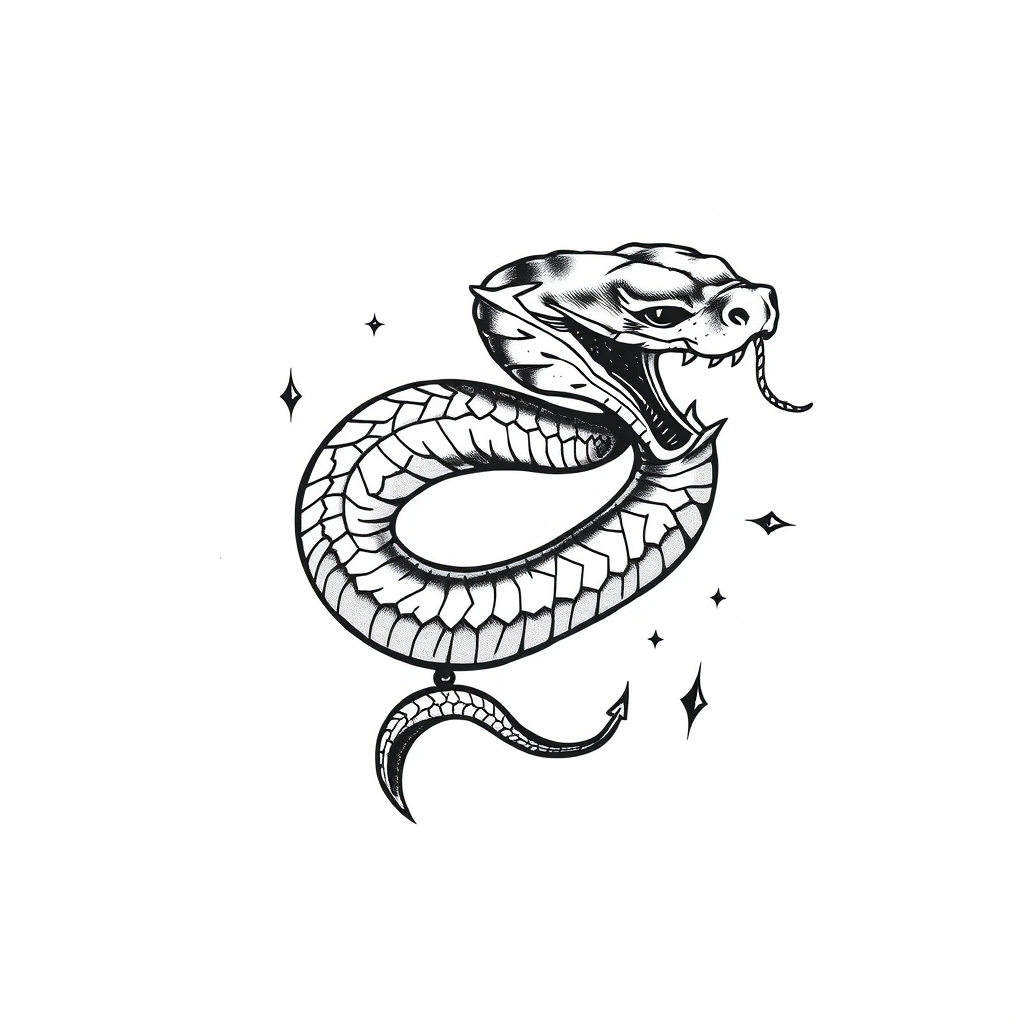 A tattoo design of snake vintage tattoo on white background in the style of blackwork. - animal tattoo design generated by AI tattoo generator