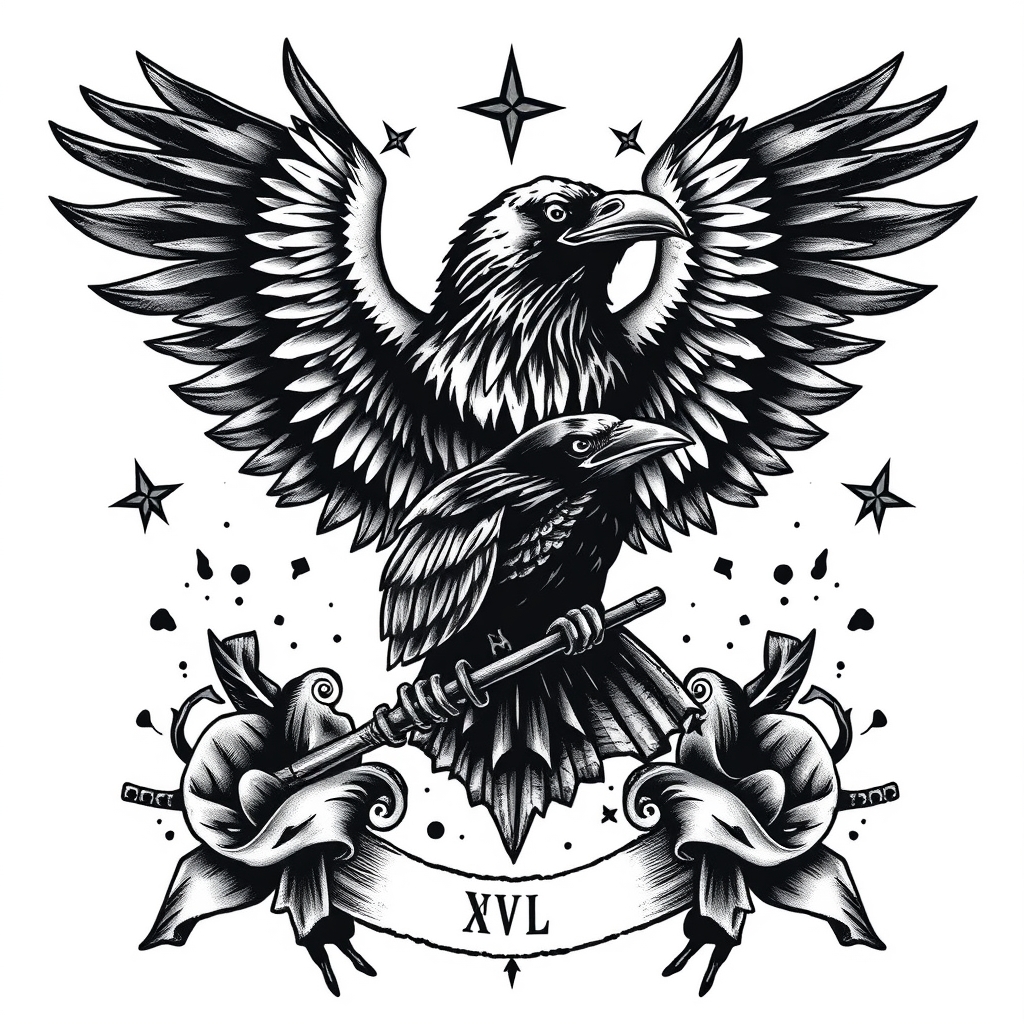 A tattoo design of Pow mia with until Valhalla and raven in the style of realistic. - military memorial tattoo design generated by AI tattoo generator