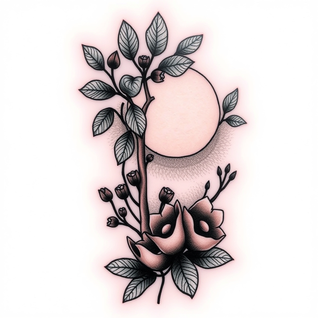A tattoo design of About 15cm with a nature theme in the style of realistic. - nature tattoo design generated by AI tattoo generator
