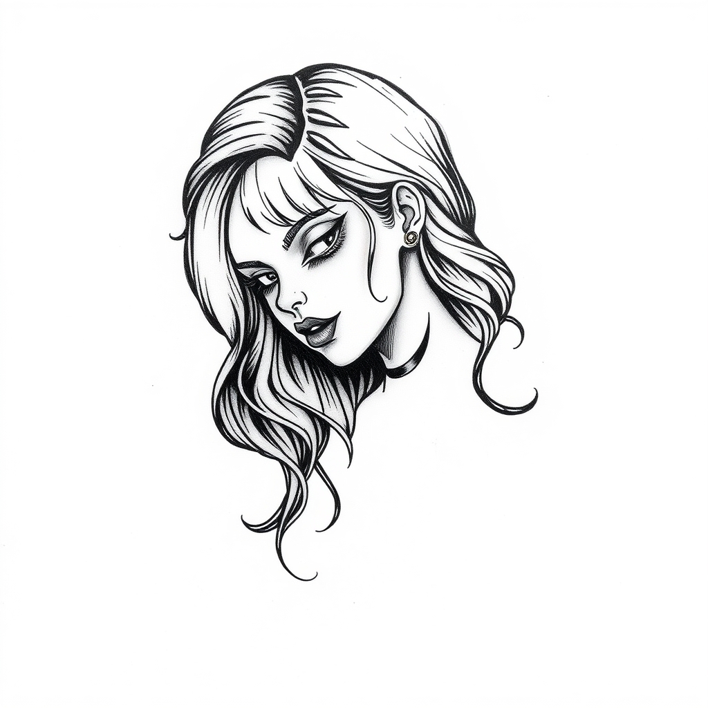 A tattoo design of submissive bw girl on white background in the style of realistic. - erotic art tattoo design generated by AI tattoo generator