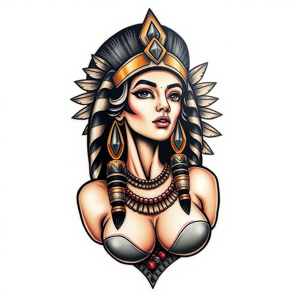 A tattoo design of Busty Cleopatra in the style of realistic. - historical figure tattoo design generated by AI tattoo generator