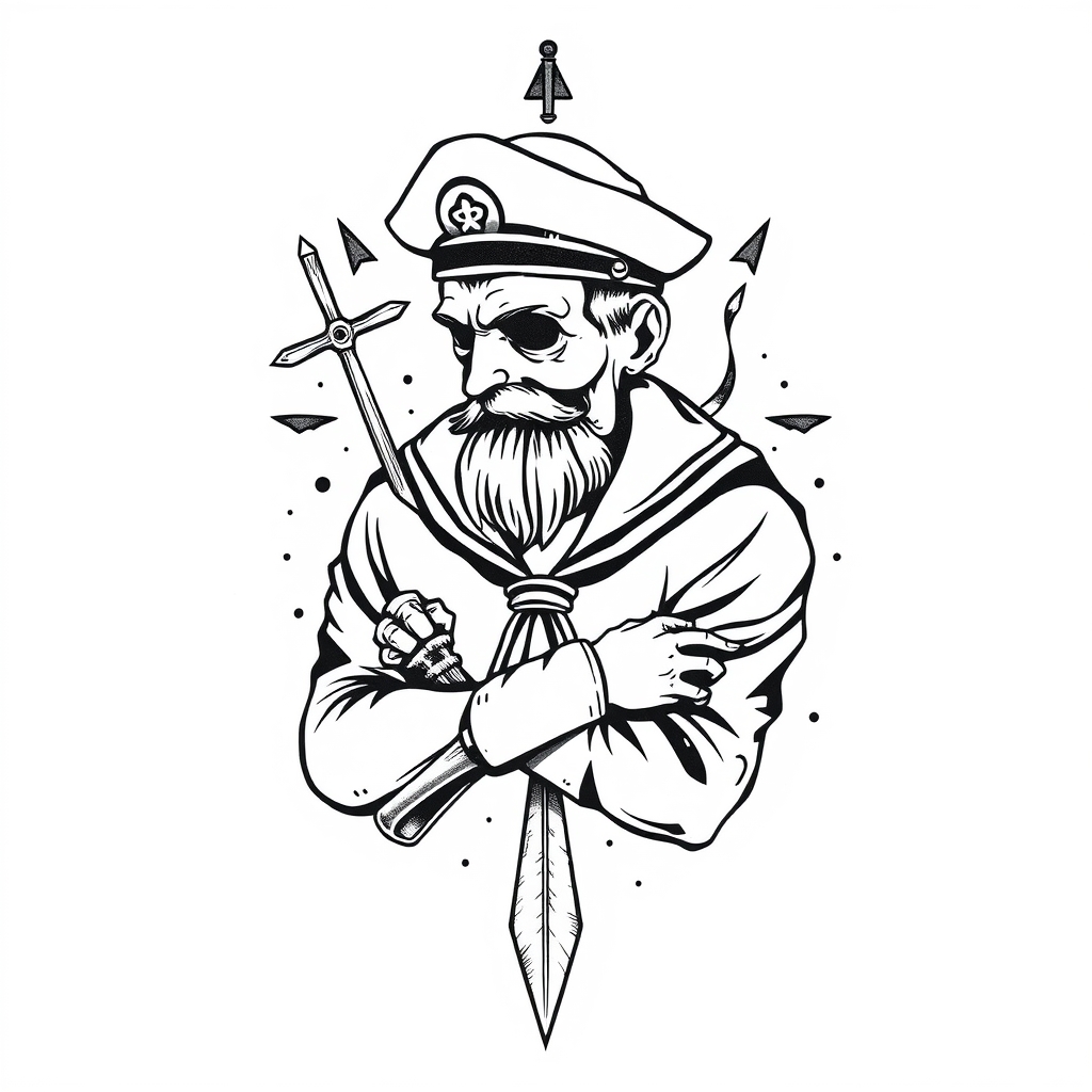 A tattoo design of sailor vintage tattoo on white background in the style of traditional. - sailor tattoo tattoo design generated by AI tattoo generator
