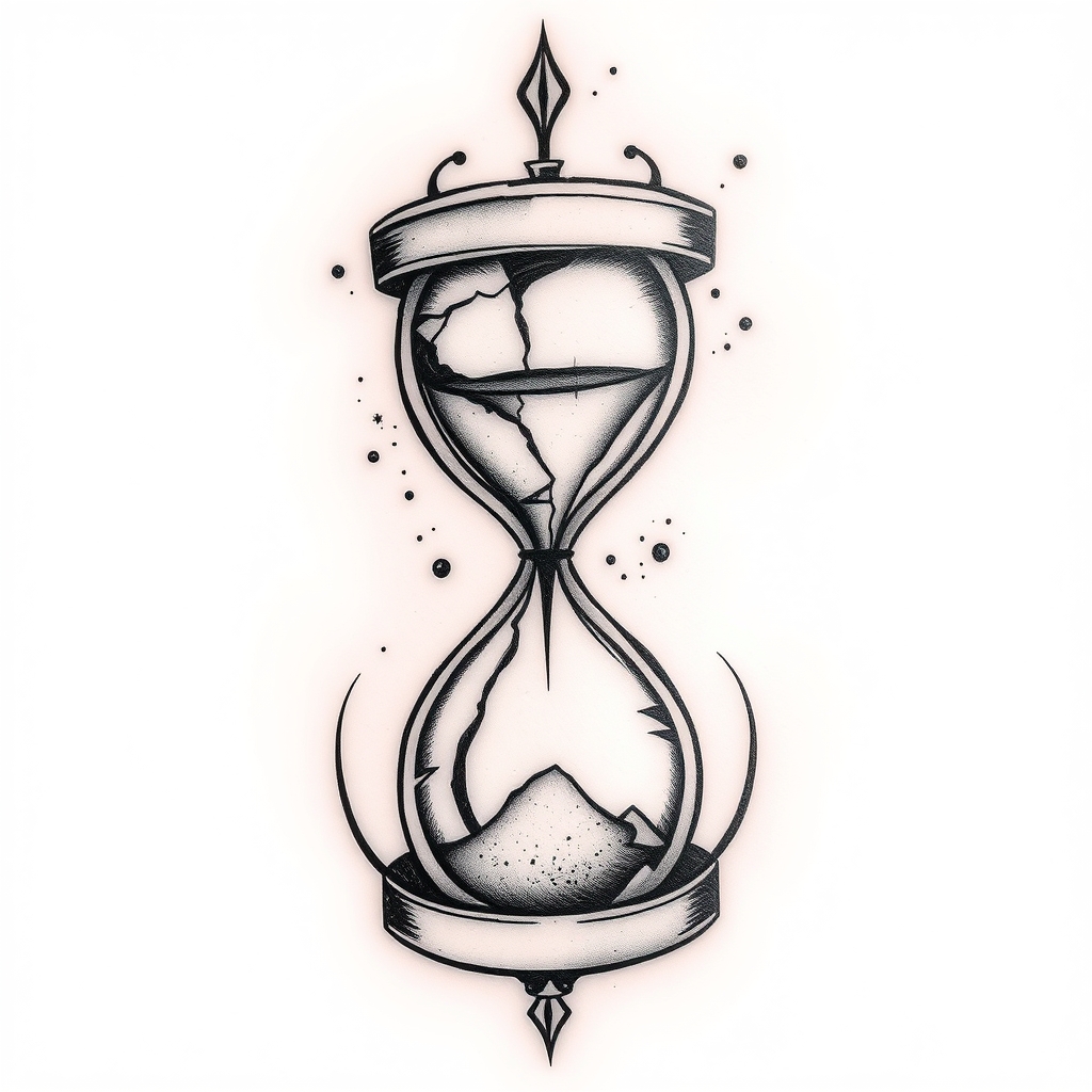 A tattoo design of broken hourglass in the style of abstract. - time piece tattoo design generated by AI tattoo generator