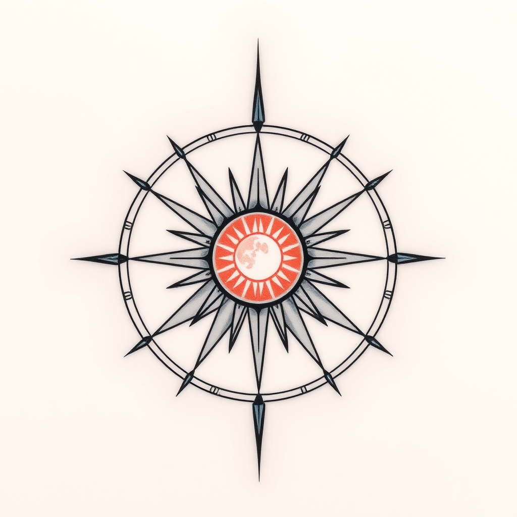 A tattoo design of Aquarius with sun and blue moon in the style of geometric. - astrology symbol tattoo design generated by AI tattoo generator