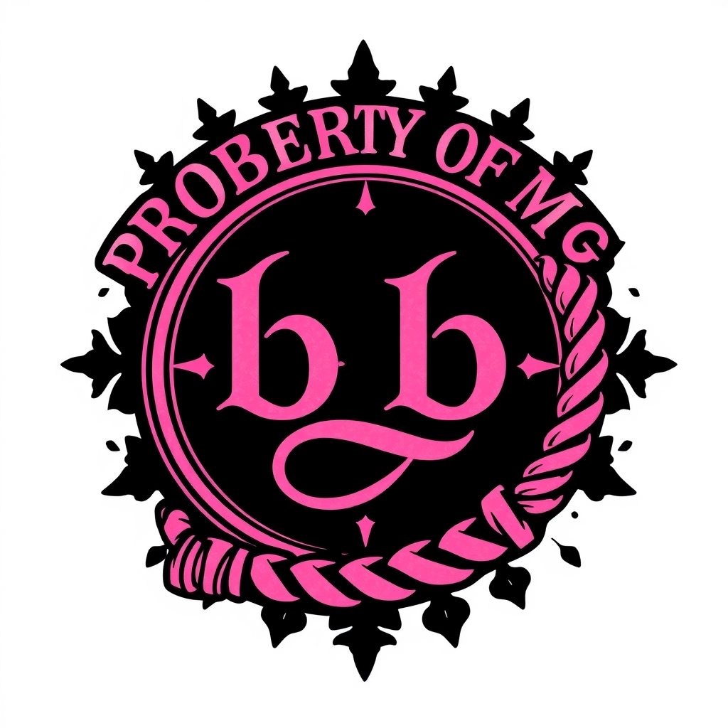 A tattoo design of Cuckold symbol.  Black and pink are the colors. Name is bb.  Says PROPERTY OF MQ.  A whip is shown.   in the style of traditional. - relationships tattoo design generated by AI tattoo generator