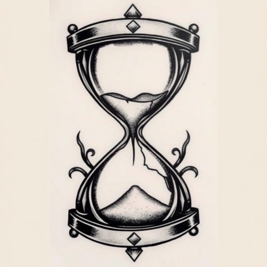 A tattoo design of broken hourglass  in the style of realistic. - time symbol tattoo design generated by AI tattoo generator