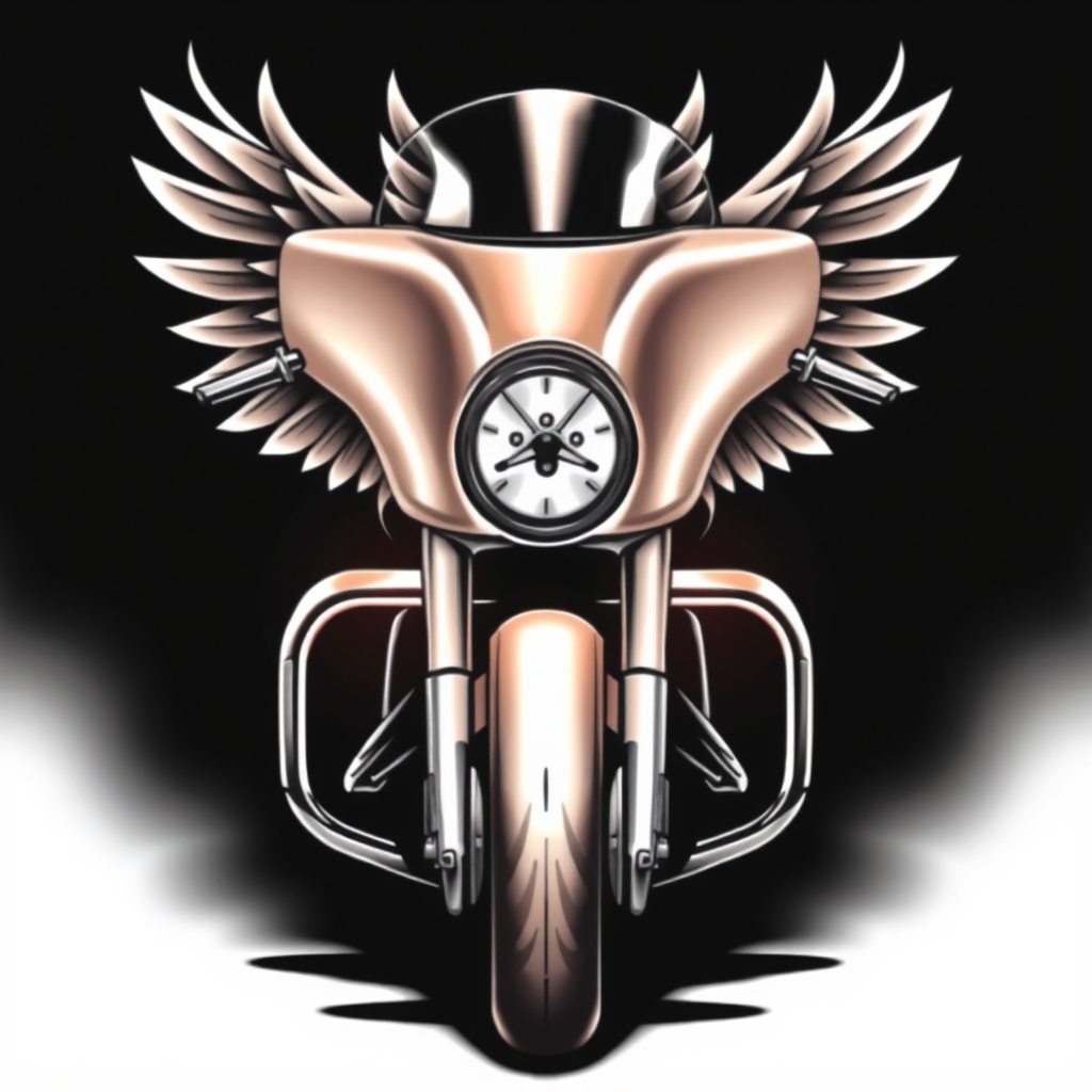 A tattoo design of road glide front end with wings in the style of realistic. - motorcycle parts tattoo design generated by AI tattoo generator