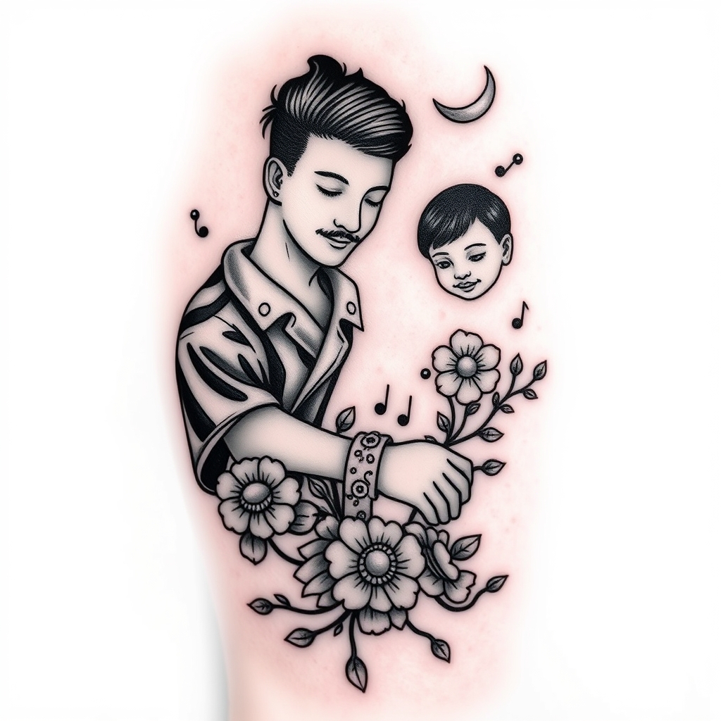 A tattoo design of Be a simple man from mom to grown sons in the style of traditional. - family tattoo design generated by AI tattoo generator