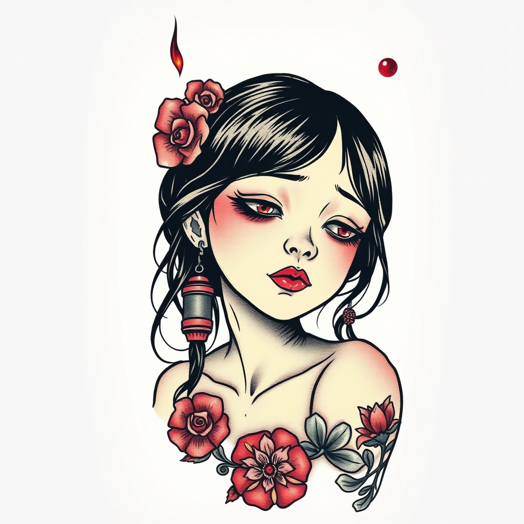 sad girl surrealistic tattoo design