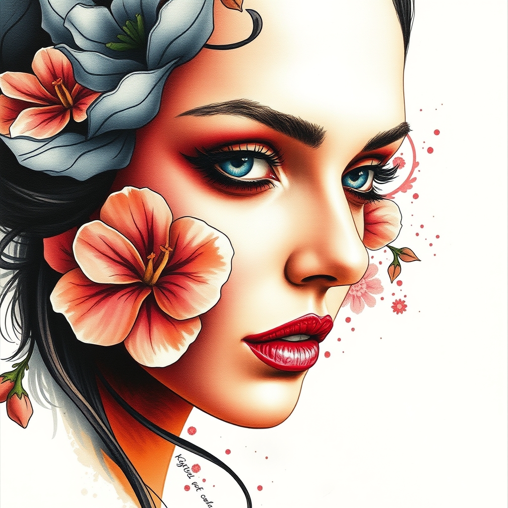 portrait watercolor tattoo design